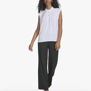 Calvin Klein Women's Cap Sleeve Mock Twist Neck Blouse White